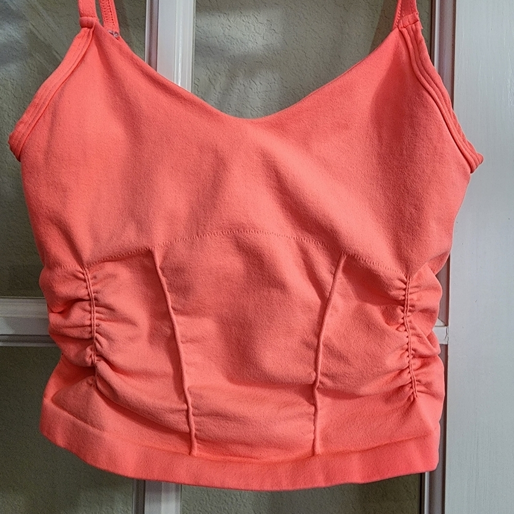 Free People Movement XS/S Coral Longline Bralette Crop Tank Ruched Built In Bra - Picture 5 of 11